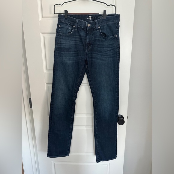 7 For All Mankind Blue Straight Leg Jeans - Picture 1 of 4